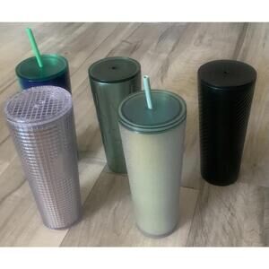 Starbucks 24 fl oz Lot of 5 Tumblers Cups with Lids Nice Condition